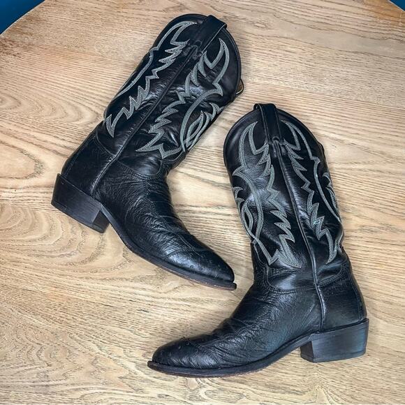 Vintage Tony Lama Western Ostrich Cowboy Boots Exotic Leather Men\'s Size 8D main image 4